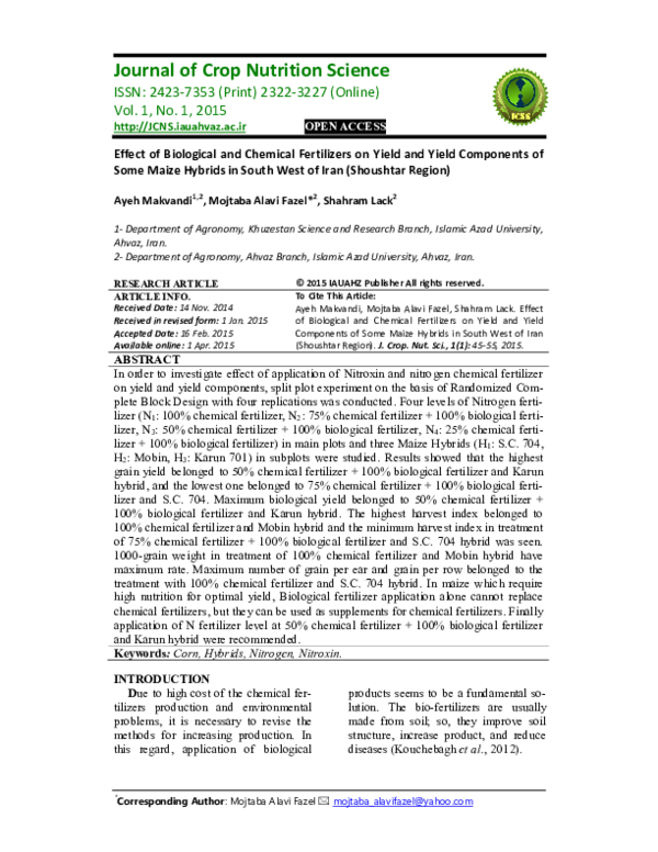 (PDF) of Biological and Chemical Fertilizers on Yield and Yield ...