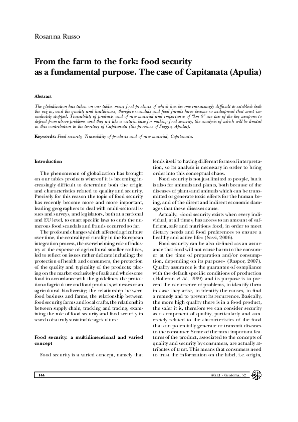 (PDF) From the farm to the fork: food security as a fundamental purpose ...