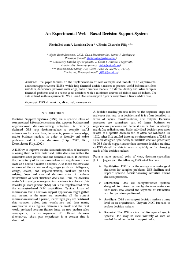 (PDF) An Experimental Web - Based Decision Support System