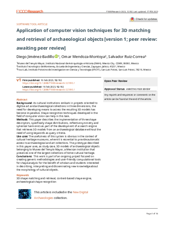 (PDF) Application of computer vision techniques for 3D matching and ...