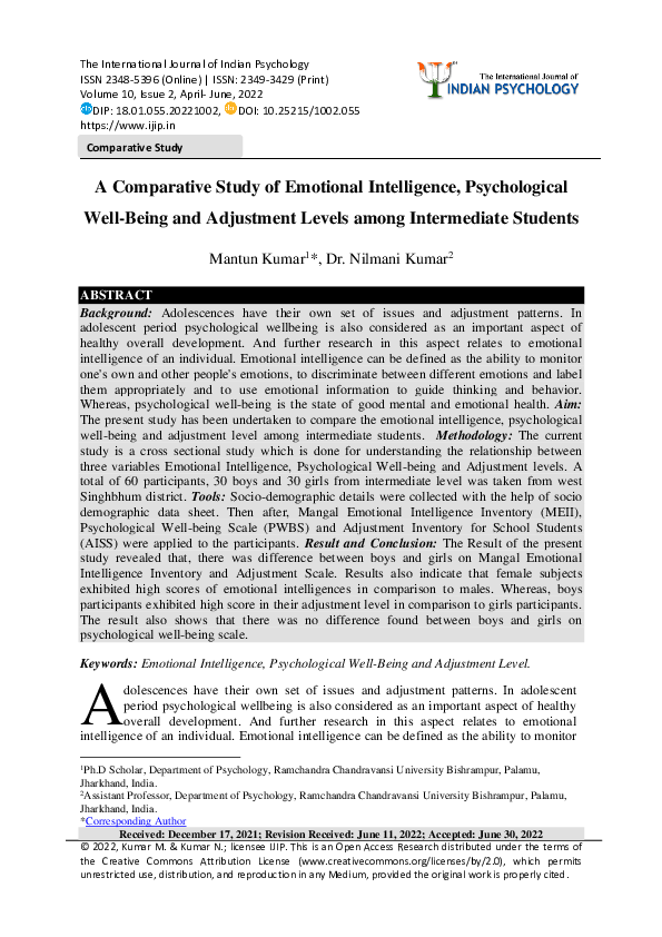 (PDF) A Comparative Study of Emotional Intelligence, Psychological Well ...