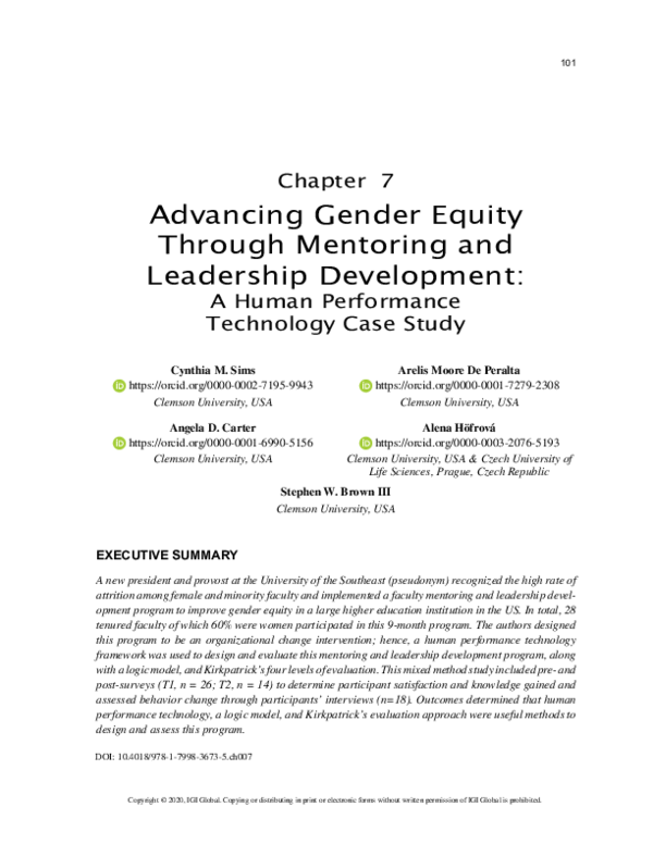 (PDF) Advancing Gender Equity Through Mentoring and Leadership Development