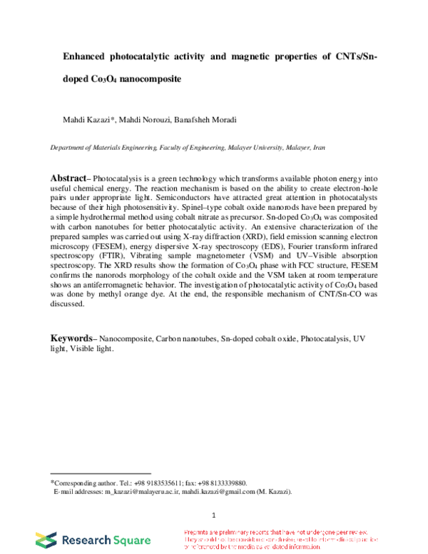 (PDF) Enhanced photocatalytic activity and magnetic properties of CNTs ...