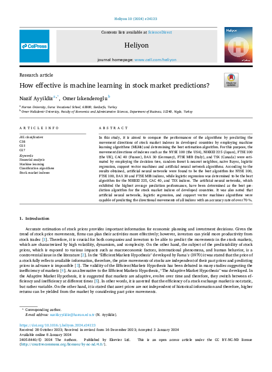 (PDF) How effective is machine learning in stock market predictions