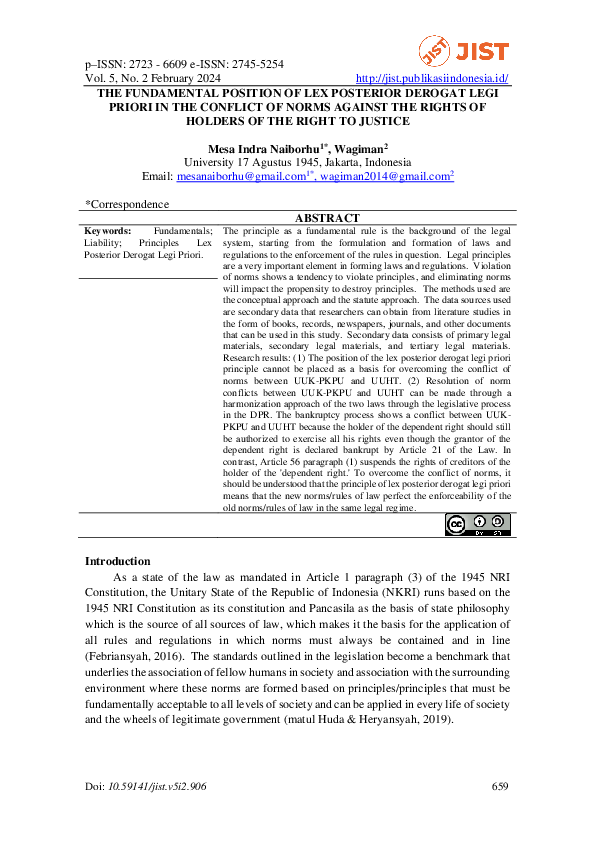 Lex Posterior Derogat Priori (PDF) THE FUNDAMENTAL POSITION OF LEX POSTERIOR DEROGAT LEGI PRIORI IN
