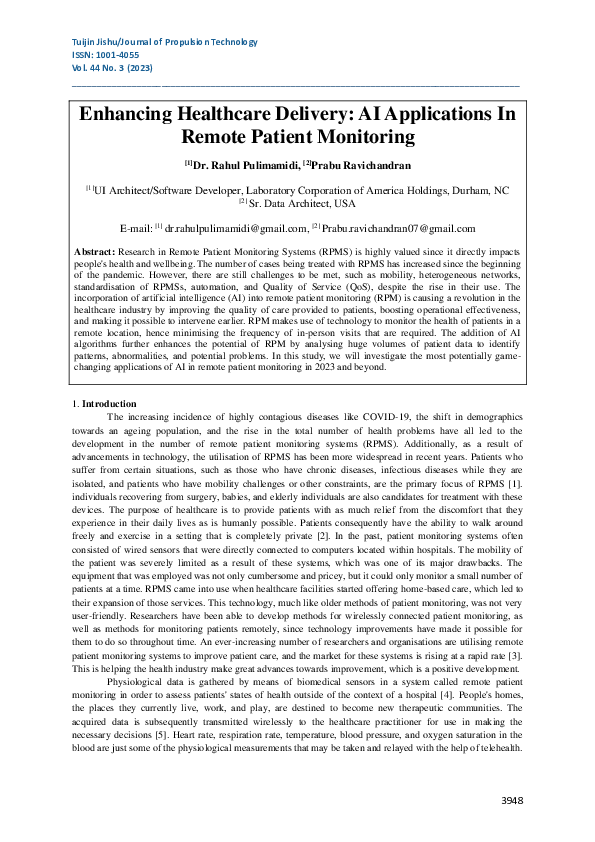 (PDF) Enhancing Healthcare Delivery: AI Applications In Remote Patient ...