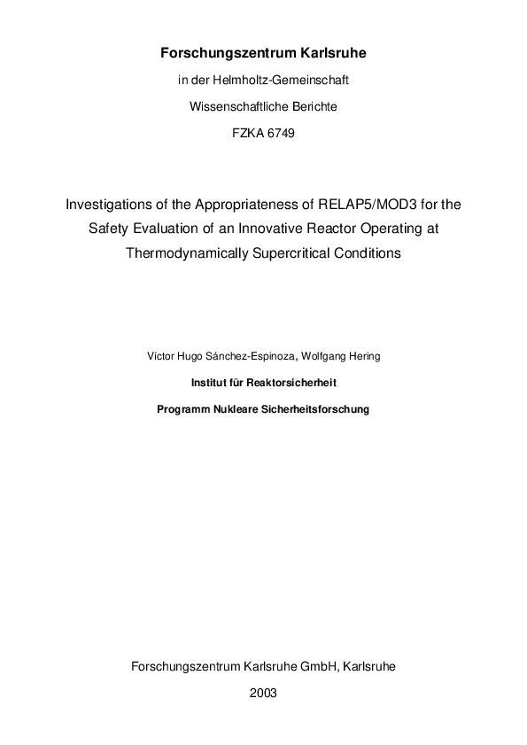 (PDF) Investigations of the appropriateness of RELAP5/MOD3 for the ...