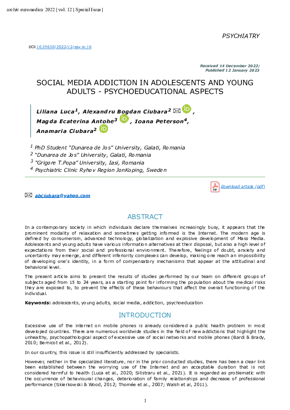 (PDF) Social Media Addiction in Adolescents and Young Adults ...