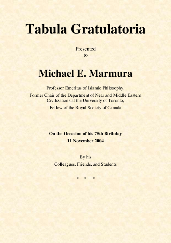 (PDF) Tabula Gratulatoria Prof Marmura 11 Nov 2004
