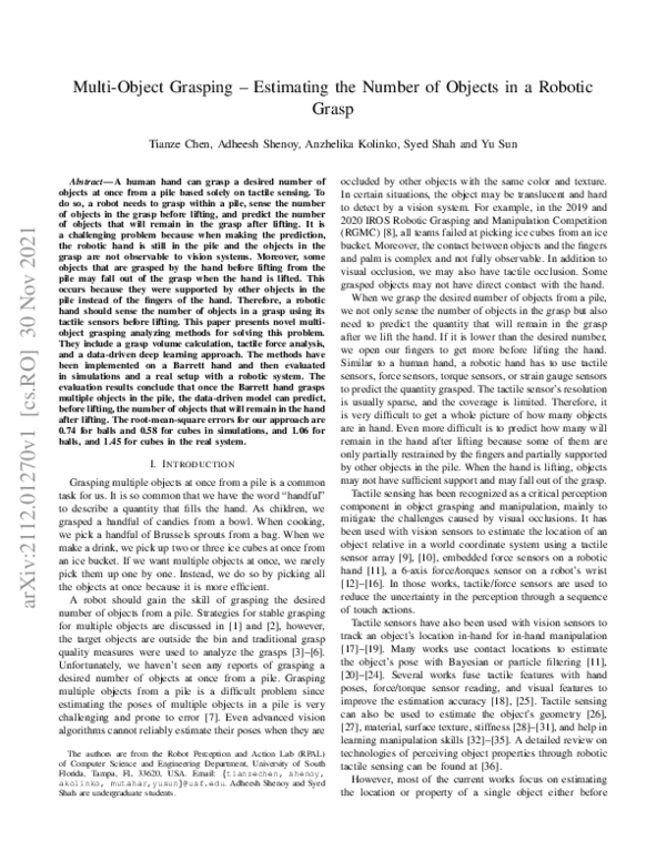 (PDF) Multi-Object Grasping – Estimating the Number of Objects in a ...