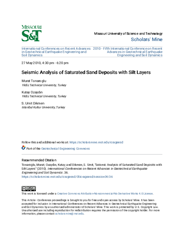 (PDF) Seismic Analysis of Saturated Sand Deposits with Silt Layers