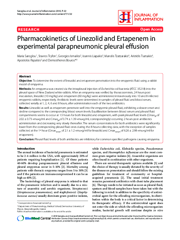 (PDF) Pharmacokinetics of Linezolid and Ertapenem in experimental ...