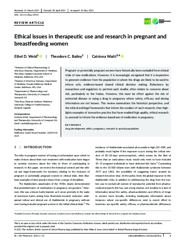 (PDF) Ethical issues in therapeutic use and research in pregnant and ...