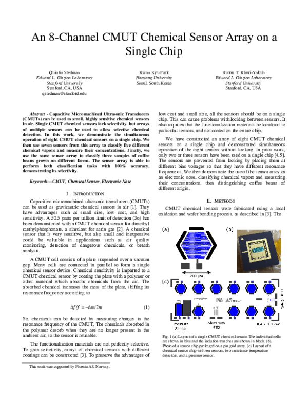 (PDF) An 8-channel CMUT chemical sensor array on a single chip