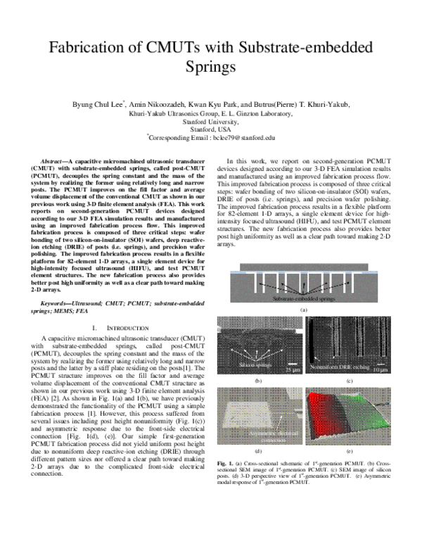 (PDF) Fabrication of CMUTs with substrate-embedded springs