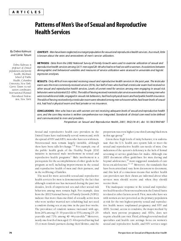 (PDF) Patterns of Men’s Use of Sexual and Reproductive Health Services