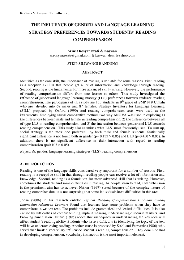 (PDF) The Influence of Gender and Language Learning Strategy ...