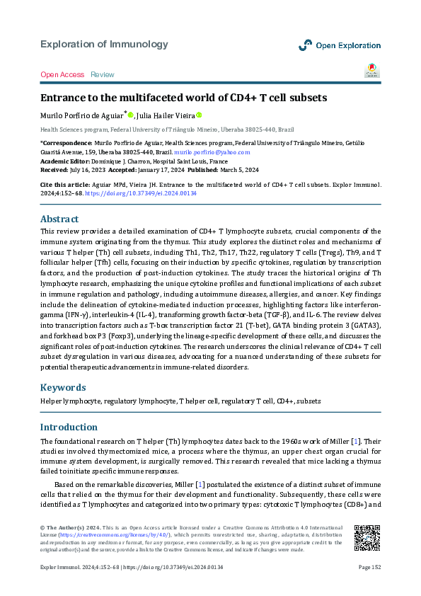 (PDF) Entrance to the multifaceted world of CD4+ T cell subsets