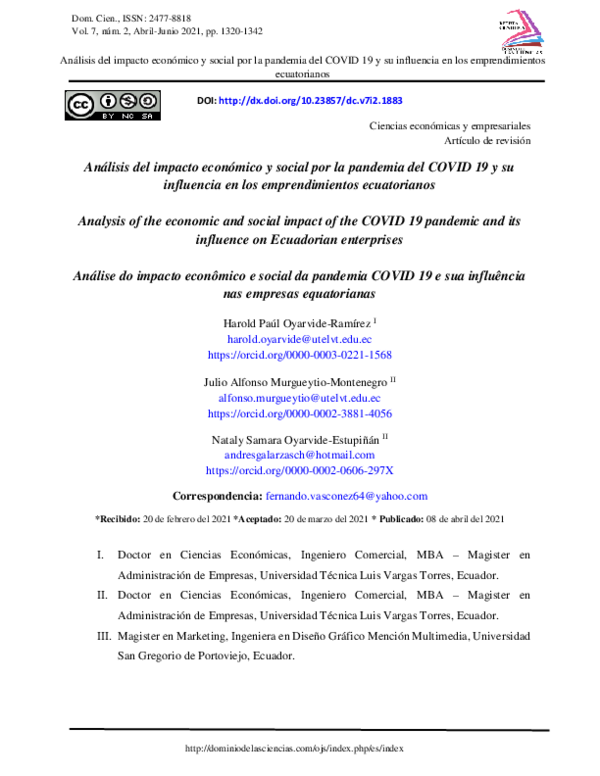 (PDF) Análisis del impacto económico y social por la pandemia del COVID ...