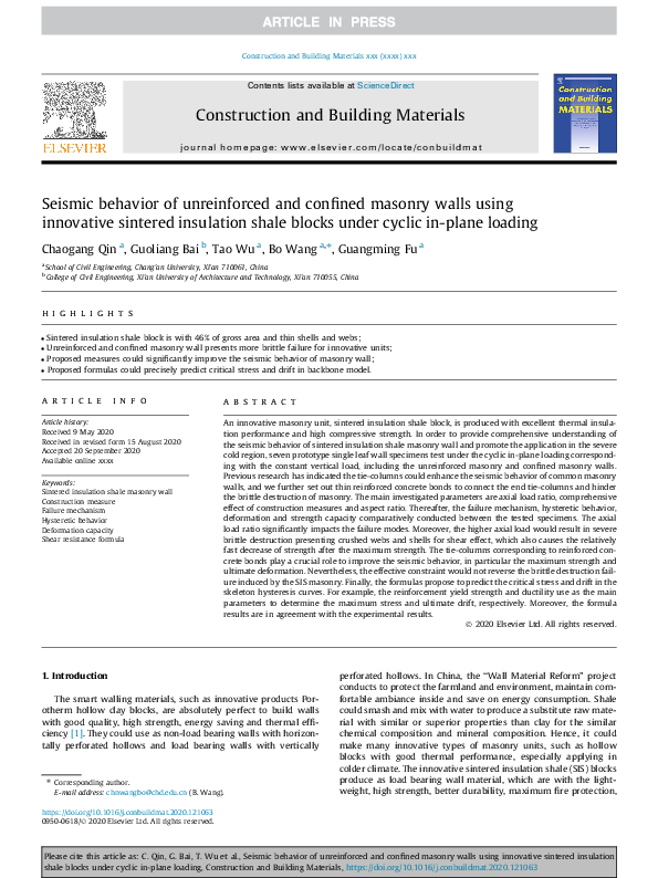 (PDF) Seismic Behavior of Unreinforced and Confined Brick Masonry Walls ...