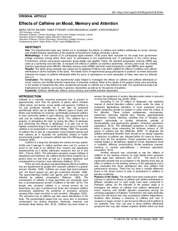 (PDF) Effects of Caffeine on Mood, Memory and Attention
