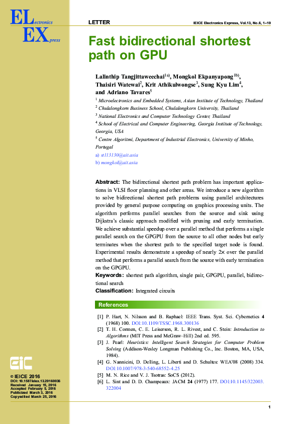 (PDF) Fast bidirectional shortest path on GPU