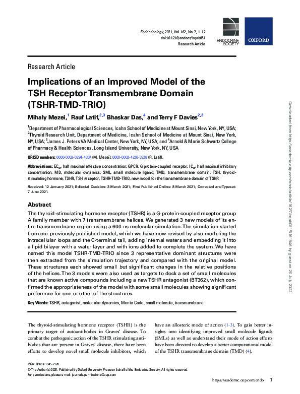 (PDF) Implications of an Improved Model of the TSH Receptor ...