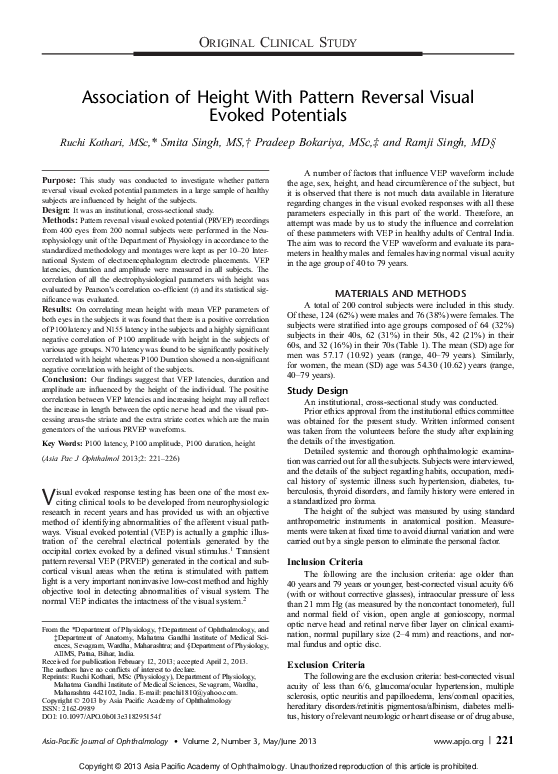 (PDF) Association of Height With Pattern Reversal Visual Evoked ...