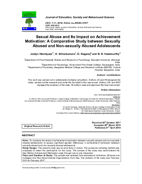 (PDF) Sexual Abuse and Its Impact on Achievement Motivation: A ...