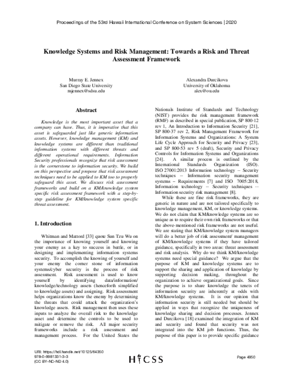 (PDF) Knowledge Systems and Risk Management: Towards a Risk and Threat ...