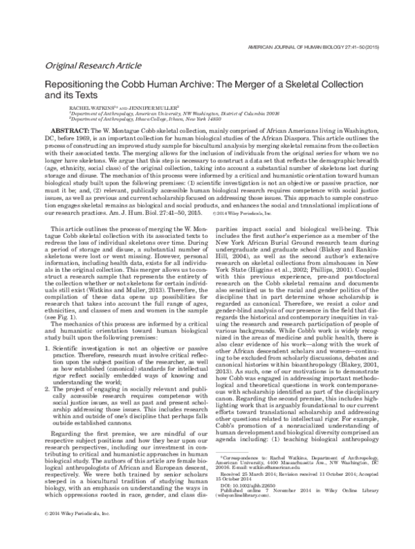 (PDF) Repositioning the Cobb human archive: The merger of a skeletal ...
