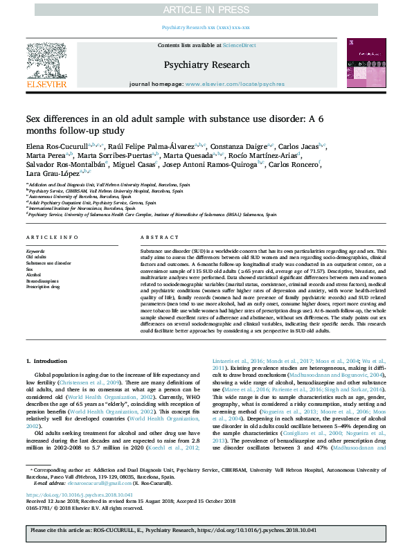 (PDF) Sex differences in an old adult sample with substance use ...