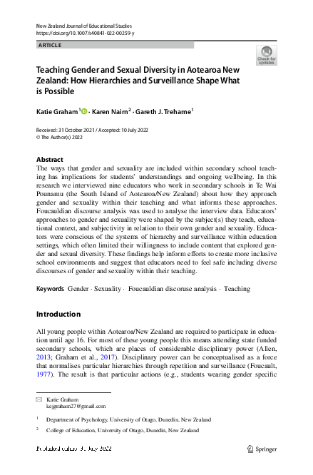 (PDF) Teaching Gender and Sexual Diversity in Aotearoa New Zealand: How ...