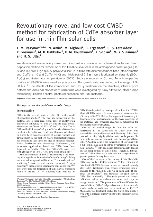 (PDF) Revolutionary novel and low cost CMBD method for fabrication of ...