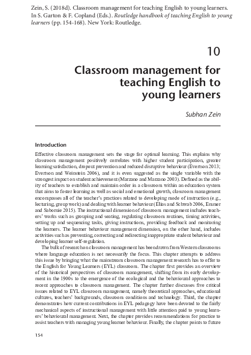 (PDF) Classroom management for teaching English to young learners