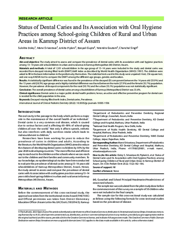 (PDF) Status of Dental Caries and Its Association with Oral Hygiene ...