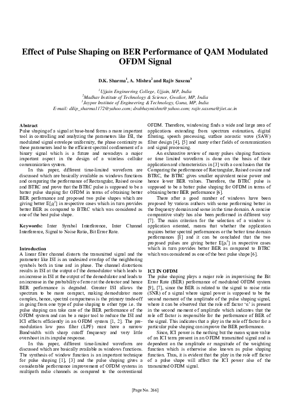 (PDF) Effect of Pulse Shaping on BER Performance of QAM Modulated OFDM ...