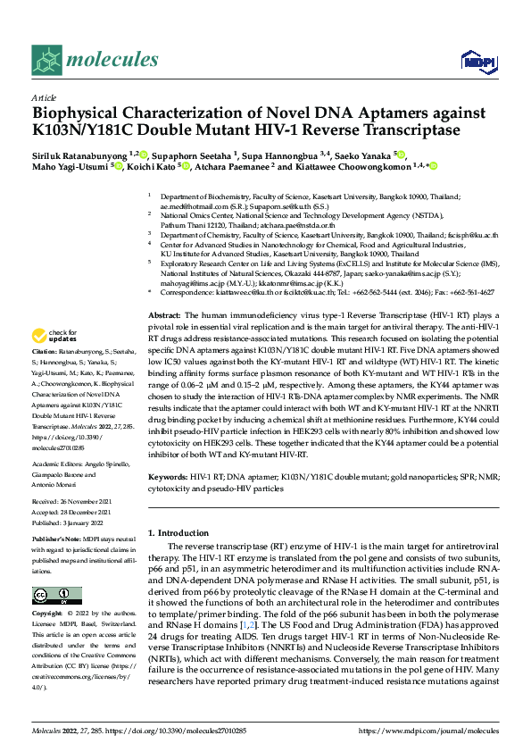 (PDF) Biophysical Characterization of Novel DNA Aptamers against K103N ...