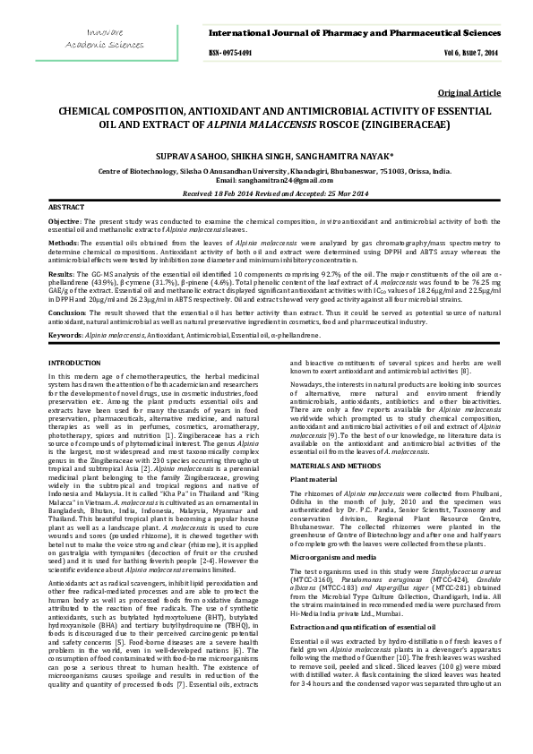 (PDF) CHEMICAL COMPOSITION, ANTIOXIDANT AND ANTIMICROBIAL ACTIVITY OF ...