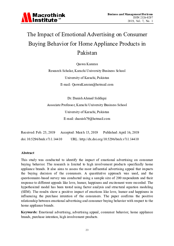 (PDF) The Impact of Emotional Advertising on Consumer Buying Behavior ...