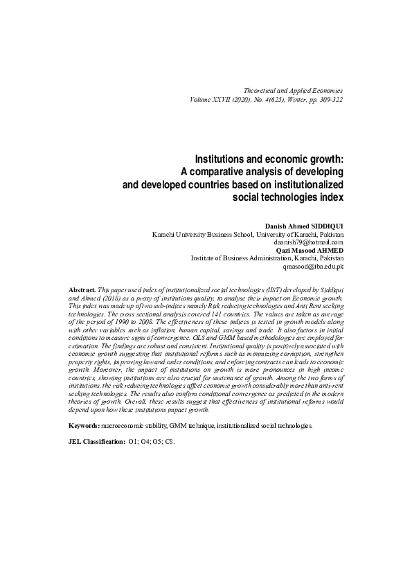 (PDF) Institutions and Economic Growth: A Comparative Analysis of ...
