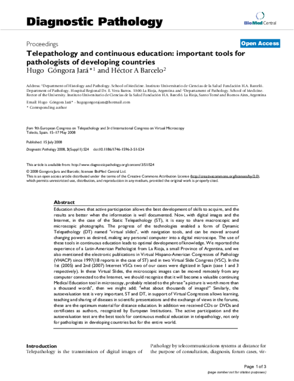 (PDF) Telepathology and continuous education: important tools for ...