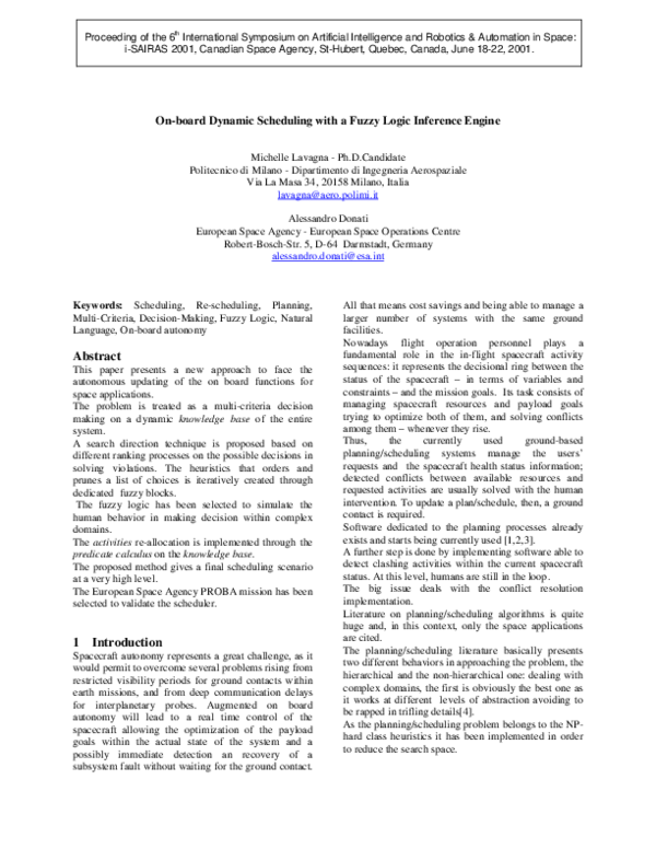(PDF) On-board Dynamic Scheduling with a Fuzzy Logic Inference Engine