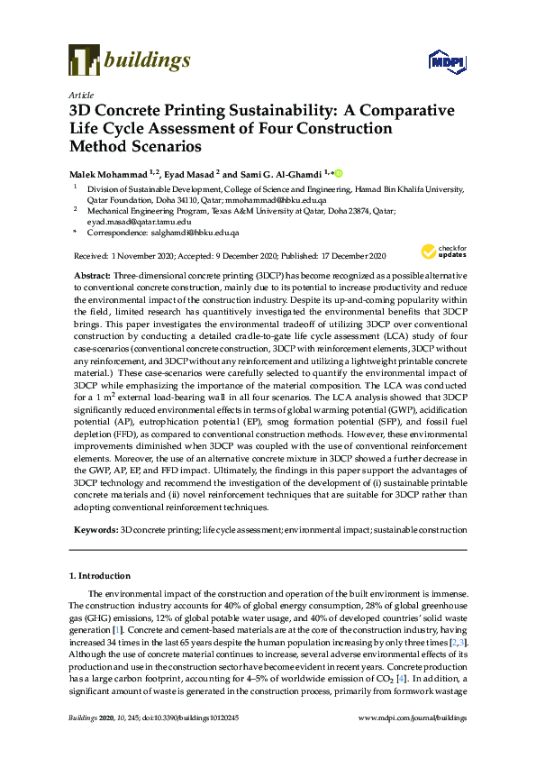 (PDF) 3D Concrete Printing Sustainability: A Comparative Life Cycle ...