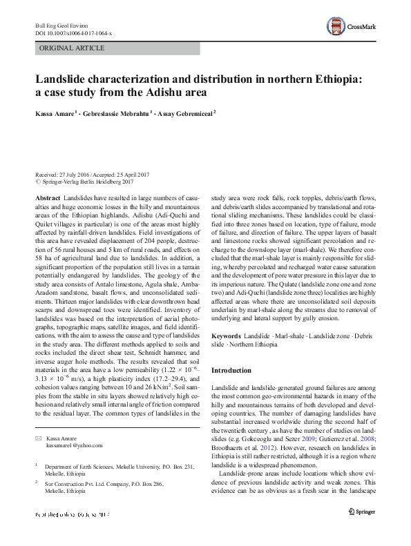 (PDF) Landslide characterization and distribution in northern Ethiopia ...