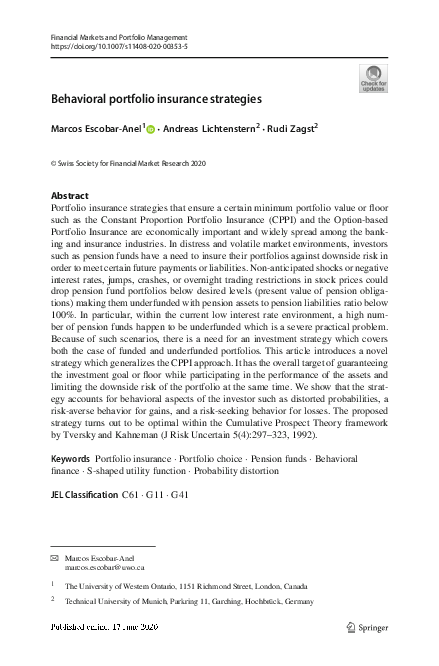 (PDF) Behavioral portfolio insurance strategies