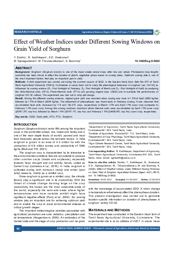 (PDF) Effect of Weather Indices under Different Sowing Windows on Grain ...
