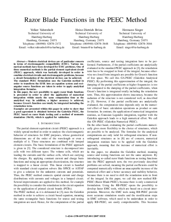 (PDF) Razor Blade Functions in the PEEC Method