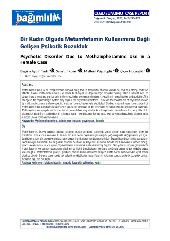 (PDF) Psychotic Disorder Due to Methamphetamine Use in a Female Case