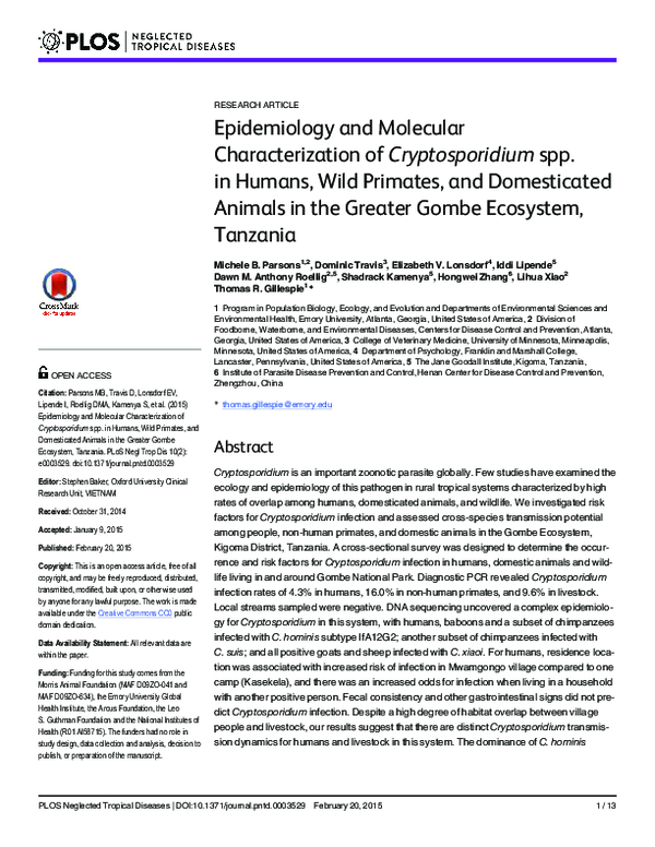(PDF) Epidemiology and Molecular Characterization of Cryptosporidium ...